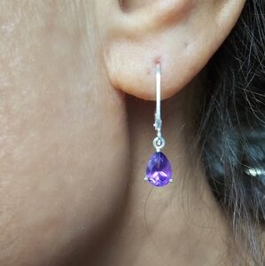 Genuine Amethyst Purple Dangle Drop Earrings Sterling Silver 925 Lever Back